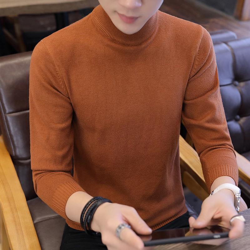 WTEMPO Men Pullover Solid Color Half Turtleneck Sweater Winter Warm Knitted Sweater Soft Casual Pullover