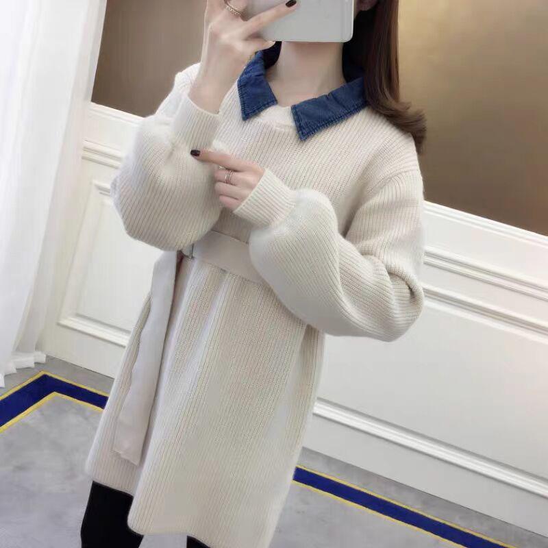 Autumn and Winter Long Loose Sweater Solid Color Knitted Pullover Bottoming Shirt Fashion Simple Women's Sweater