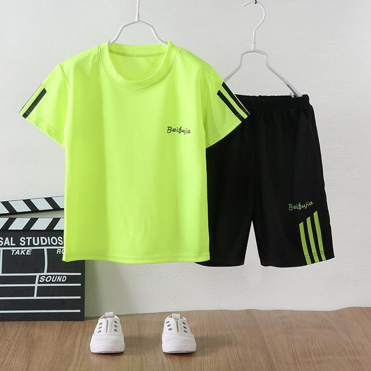 Kids Boys Summer Sweatshirts Short Sleeve T-Shirt Shorts Comfortable Cool Loose Casual Suit Striped Decorative Sports 2 Piece Set