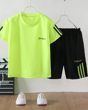 Kids Boys Summer Sweatshirts Short Sleeve T-Shirt Shorts Comfortable Cool Loose Casual Suit Striped Decorative Sports 2 Piece Set