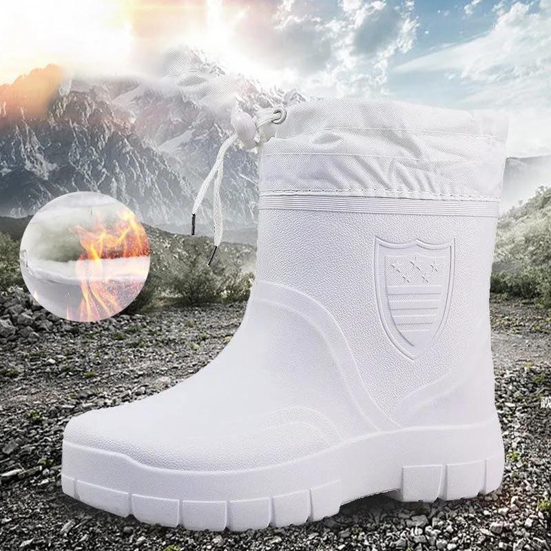 Autumn and Winter Rain Boots Men Plus Velvet Lightweight Waterproof Boots Thick-soled Plus Cotton Rubber Shoes Short Tube Warm Rain Boots