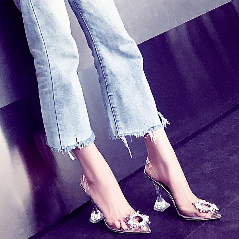 Women Transparent Sandals Female Summer Thin Heels Sexy Ladies High Heels with Crystal