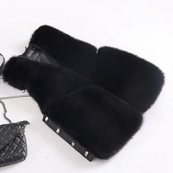 Autumn Winter Warm All-match Fur Vest Women's Leather Jacket Fashionable All-match Imitation Faux Fox Fur Waistcoat Stitching  Vest Short Jacket Slim