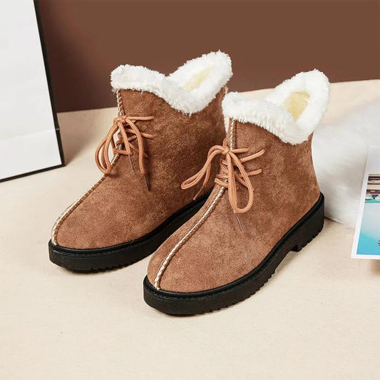 Snow Boots Women's Autumn and Winter Cotton Shoes Warm Thickened Non-slip Plus Velvet Thick Bottom Medium Tube Thick Heel Ankle Boots