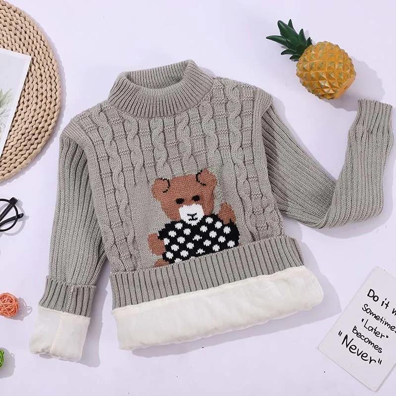 Children's Sweater Autumn and Winter Children's Clothing Plus Velvet Warm Knit Sweater Boys and Girls Sweater Pullover Bottoming Shirt