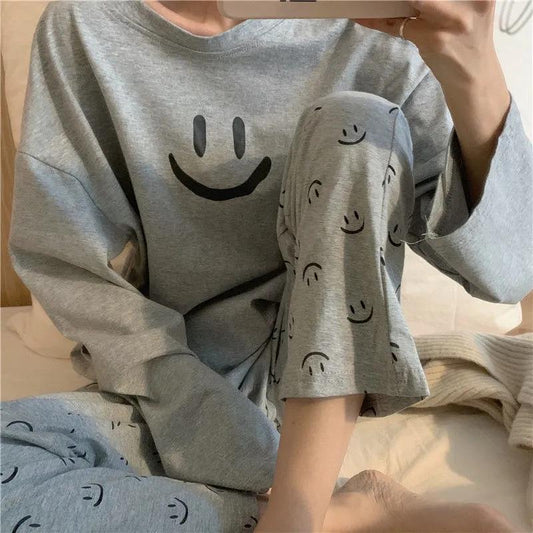 2PCS Pajamas Women's Spring and Autumn Long-sleeved Trousers Casual Wearable Two-piece Student Cute Home Service Suit Sport Jogging Suit