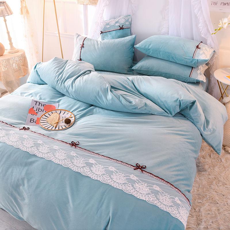 Winter Plus Velvet Warmth Double-sided Flannel Bed Sheet Four-piece Set Thick Crystal Velvet Bedding