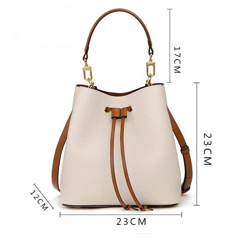 First layer cowhide bucket bag High Quality Genuine Top-Handle Bags Large Capacity Personality European Style Crossbody Bag  Handbags For Women