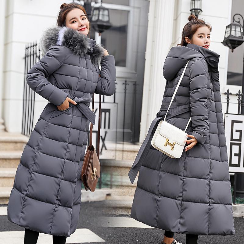 Women's Long Down Coats Winter Coat Plus Size Maxi Down Jackets with Fur Hood Parka Outwear Women Warm Slim Thicken Clothes Zipper Button Black White