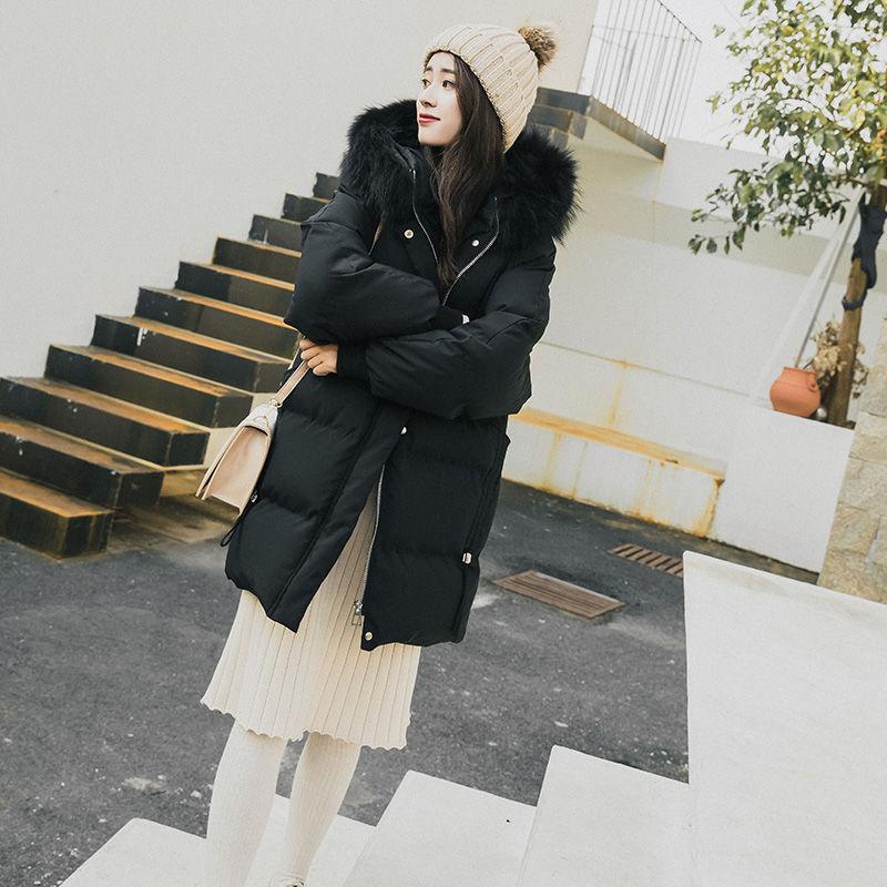 Winter Trendy Women's Mid-length Bread Coat Female Students Korean Style Loose Large Fur Collar Quilted Jacket