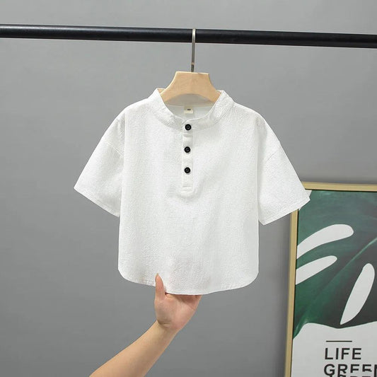 Children's Short -sleeved T -shirt Boys In The Summer Sleeve Stand -up Collar Summer Pure Color T -shirt Kindergarten