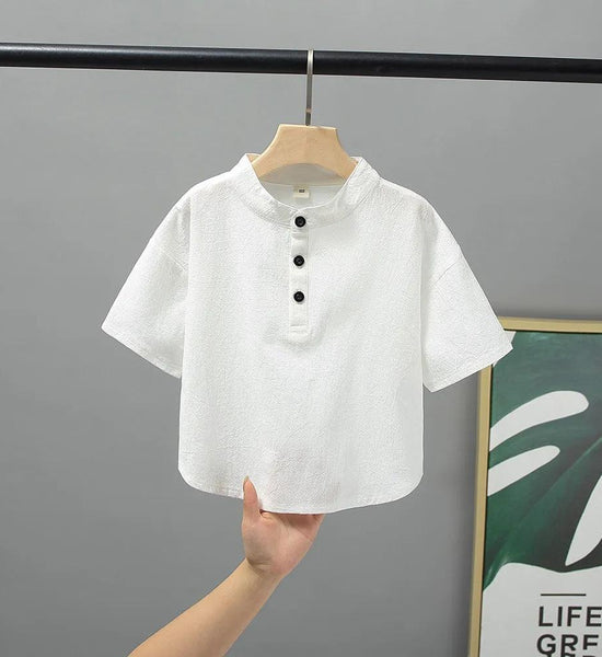 Children's Short -sleeved T -shirt Boys In The Summer Sleeve Stand -up Collar Summer Pure Color T -shirt Kindergarten