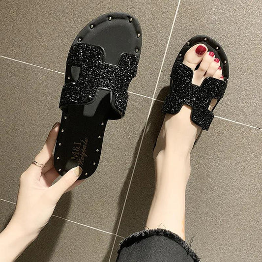 Slippers Women's Summer Wear Non-slip Go Out Women's Sandals Shiny Sandals and Slippers Soft Bottom Non-slip Flat Sandals