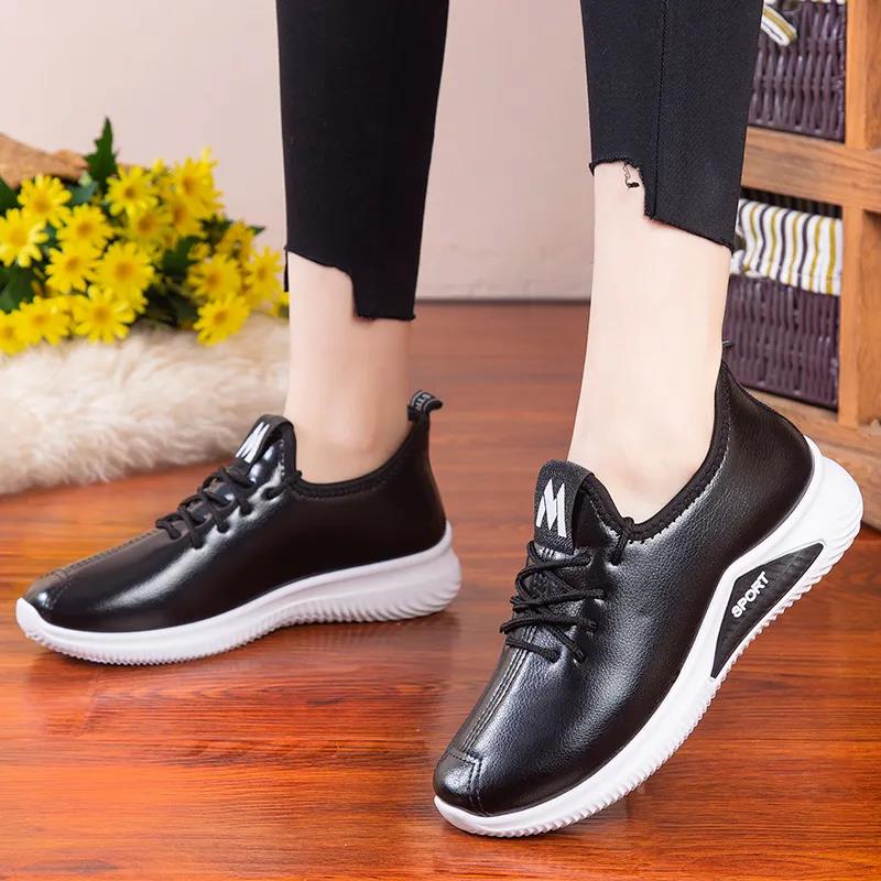 Winter Solid Color Cotton Shoes Women's Plush Thickened Leather Waterproof Shoes Flat Bottom Anti Slip Warm Casual Cotton Shoes