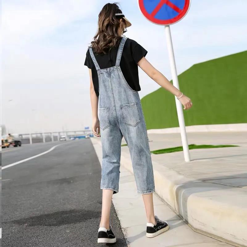 WTEMPO Adjusted Summer Denim Jumpsuit Woman Jeans Long Romper Pants Zipper Pockets Overalls Jeans