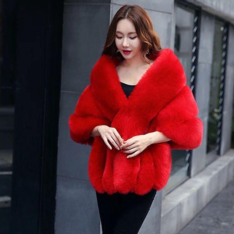 Autumn Winter Faux Fur Shawl Coat Women's Cheongsam Wedding Capes with  Slim Fit  Faux Fox Fur Warm Shawls and Wraps