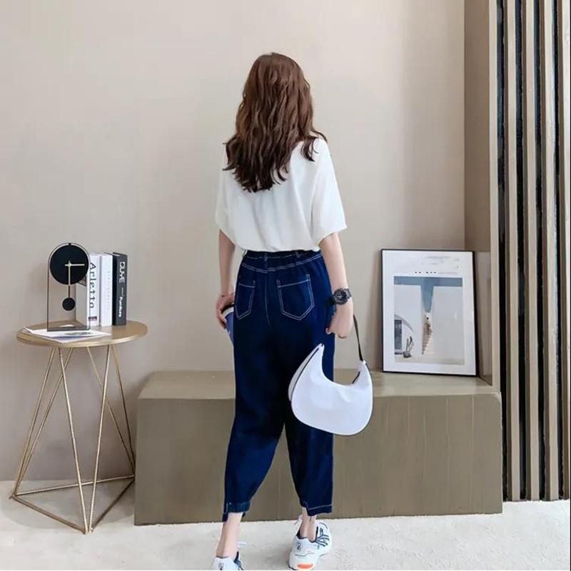 WTEMPO Women's Jeans Harem Pants Elastic Waist Loose Jeans Harlan Straight Leg Casual Trousers