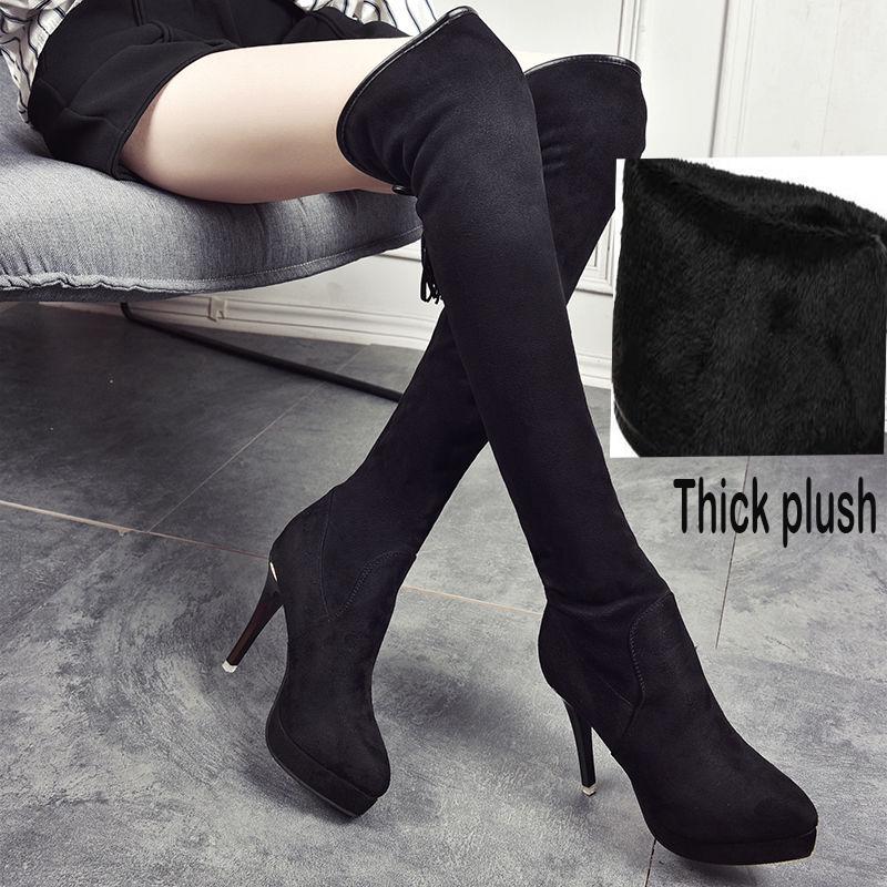 2019 Sexy Party Boots Fashion Women Over The Knee Heels Boots Stretch Flock Winter High Boots Botas