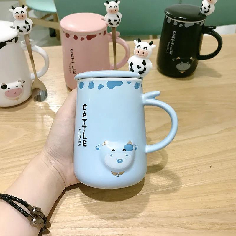 Cartoon Large Capacity Spoon with Lid for Men and Women Couple Cup Home Office Ceramic Mug Drinking Cup