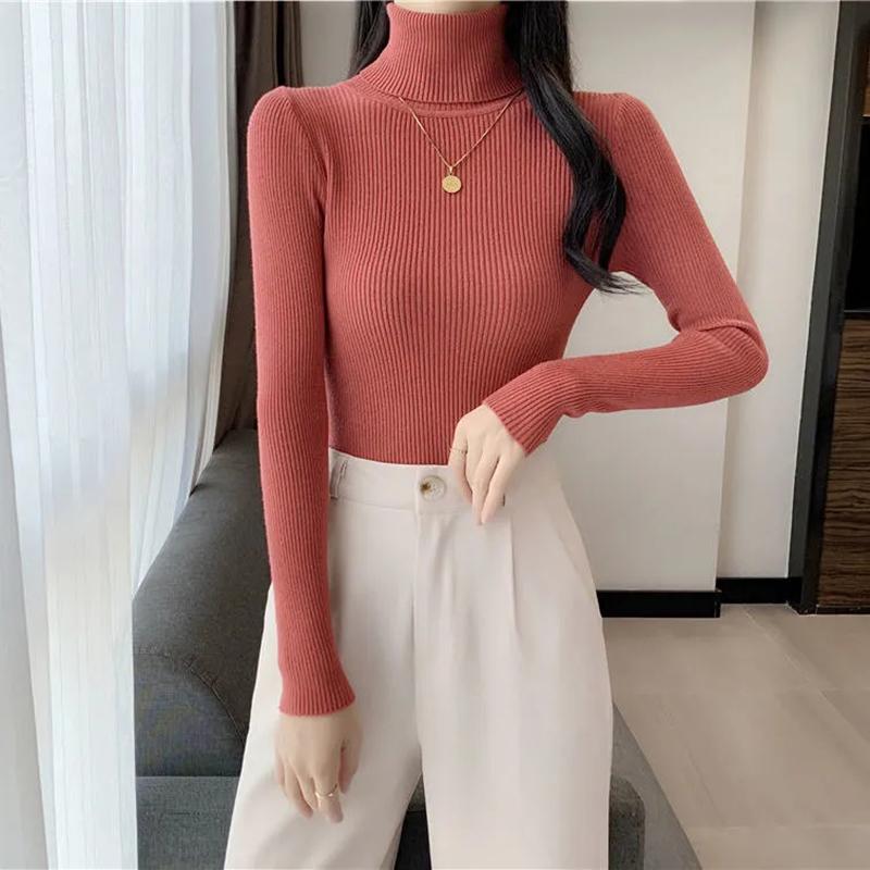 Women Turtleneck Sweater Autumn Winter Pullover Sweater Thick Warm Slim Casual Knitted Jumper White Black Pink Women Top Clothes