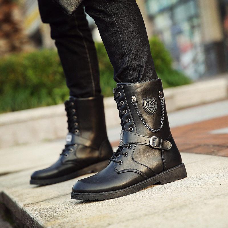 Korean Style Trendy Men's Boots Autumn and Winter Men's High Boots Casual Martin Boots Youth British High-top Leather Boots