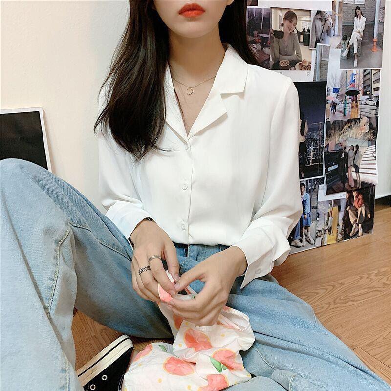 Solid Color Shirt Professional Suit Collar Long-sleeved Lapel Shirt Women's Solid Color Shirt Elegant Temperament Work Wear Suit with Shirt