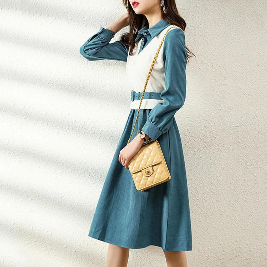 Autumn and Winter New Waistcoat Fake Two-piece Temperament Skirt A-line Version of The Waist Was Thinning and Age-reducing Casual Dress Women