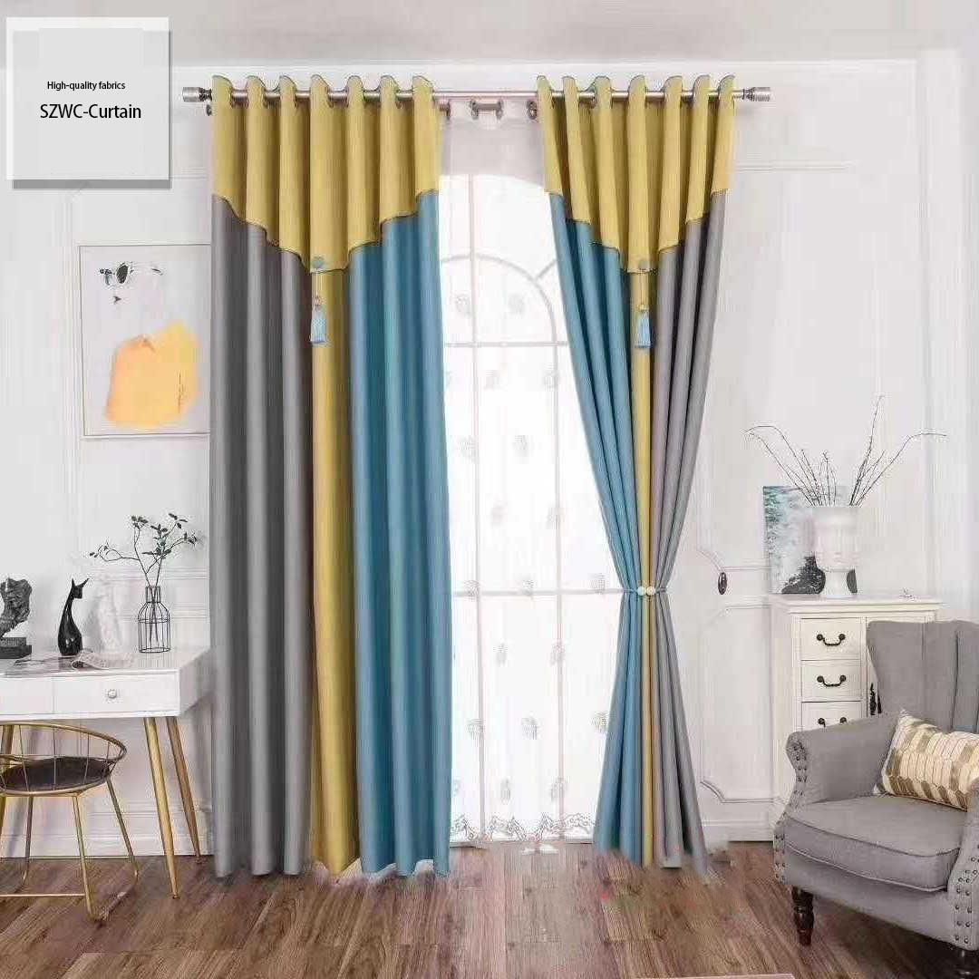 Nordic Finished Curtain Thickening and Full Blackout Bedroom Living Room Balcony Heat and Sound Insulation Curtain (150×270)