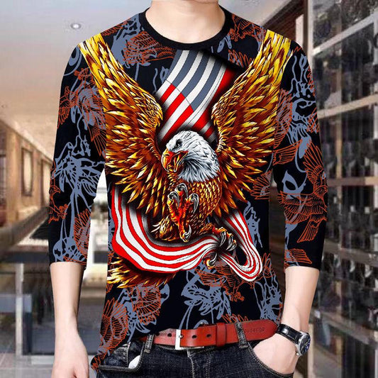 Loose large size long-sleeved T-shirt men's long-sleeved T-shirt 3D printing casual T-shirt men