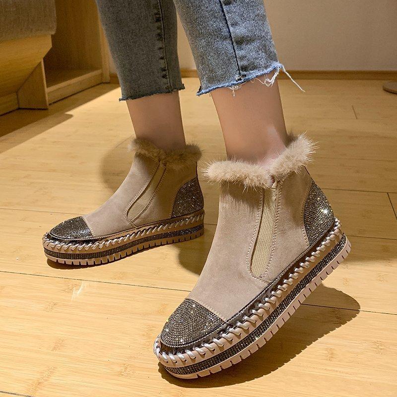 Autumn and Winter Fashion Rhinestones and Velvet Warm Snow Boots Casual Women's Shoes