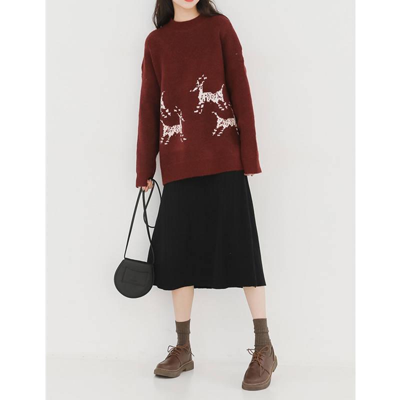 Pofulove Winter Vintage Thickened Loose Jacquard Knitted Sweater Women Were Thin Christmas Coat