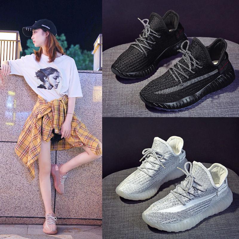 Reflective Knitting Mesh Sneakers Women Dad Shoes Basket Casual Platform Night Running Shoes 2020