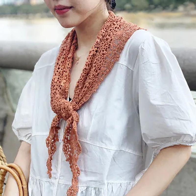 Floral Lace Hollow Small Shawl Thin Silk Scarf Wild Short Sun Protection Small Waistcoat Outside with A Small Scarf Mother Silk Scarf Bag Decoration