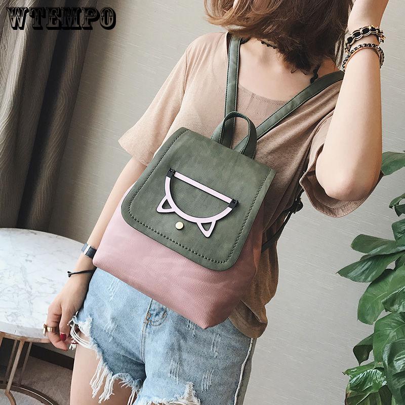 Backpack Women Solid Color PU Leather Backpack Cartoon Bag