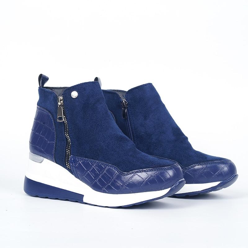 Winter Women Wedge Ankle Boots Casual Comfortable Zipper Sneakers Waterproof High Top Shoes