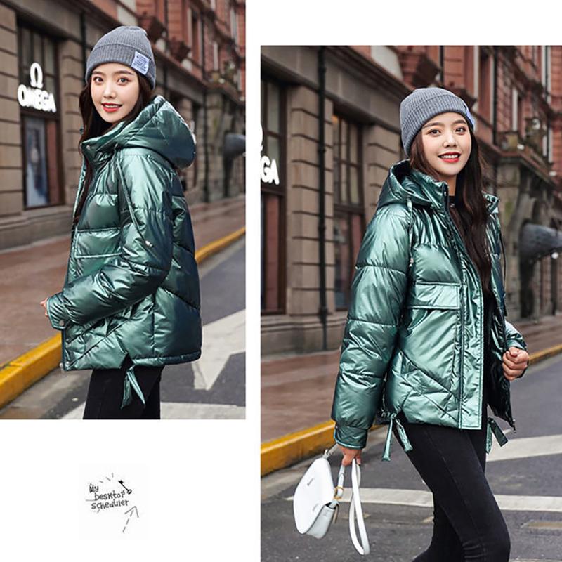 Winter Fashion Women's Cotton-padded Jacket Outdoor Thick Warmth Down Padded Jacket Loose and Short Shiny Zipper Jacket Women Winter Clothes