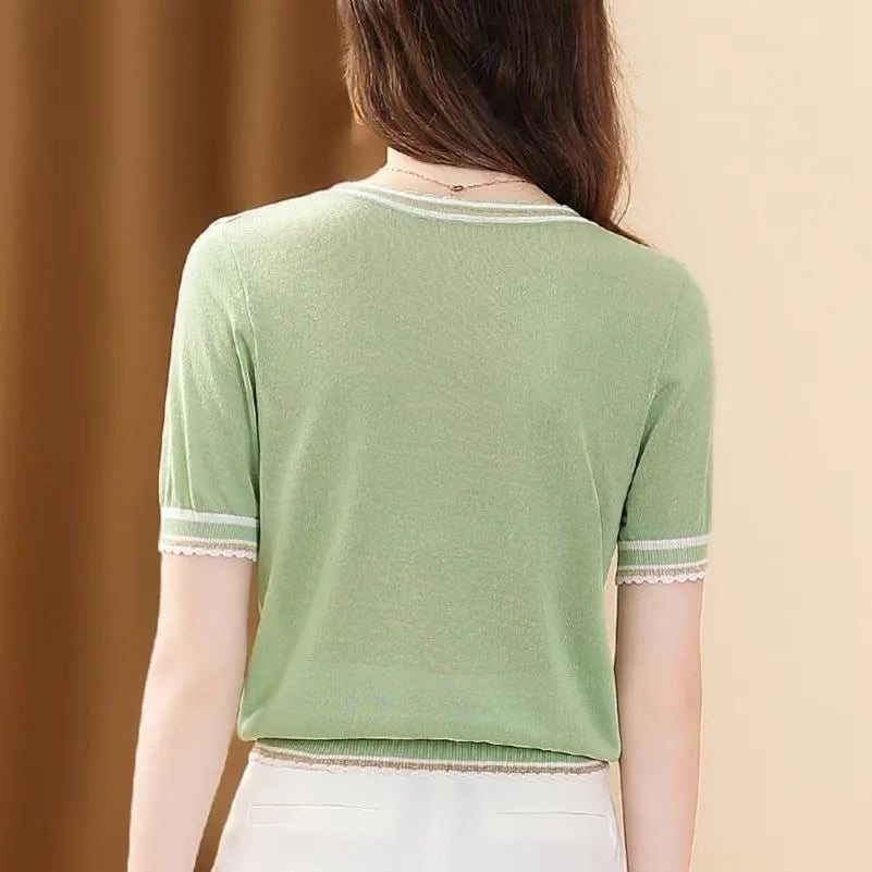 Women's Loose Round Neck T-shirt Mid-sleeve Top Summer Bottoming Shirt