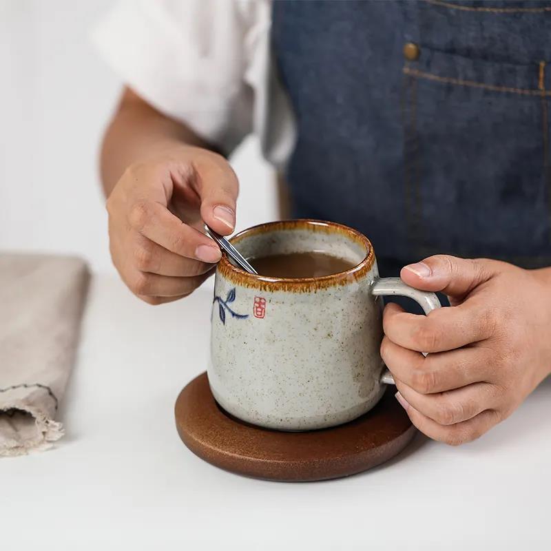 Creative Retro Breakfast Cup Underglaze Hand-painted Ceramic Mug Oatmeal Cup Chunky Milk Cup Coffee Cup Tea Cup