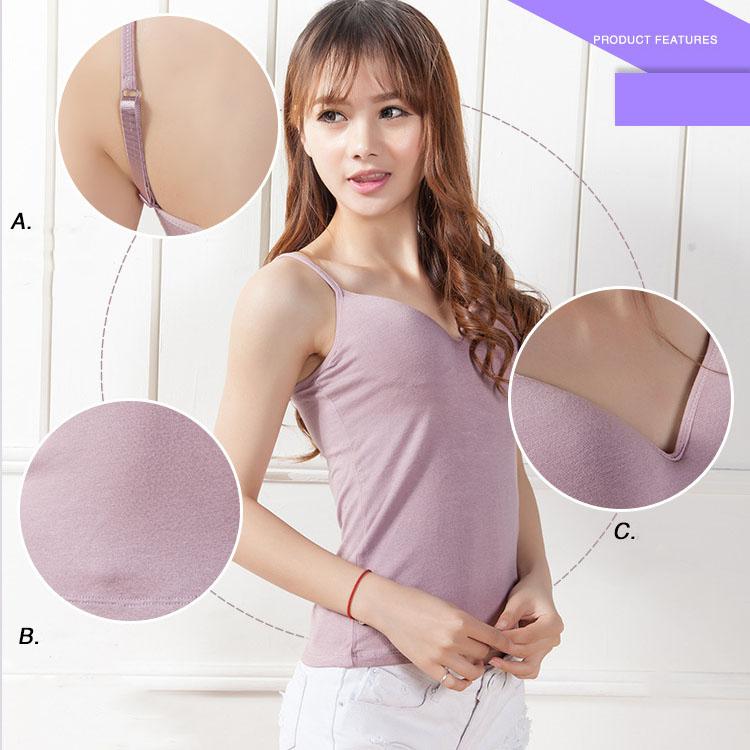 6 Colors Women's Spring Summer No Rims Bra Large Size Solid Color Bottoming Shirt V-neck Padded Bra Tops Camisole Straps Vest