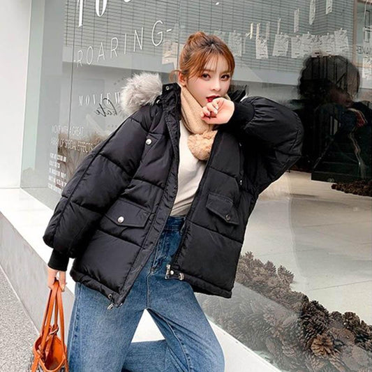 Women's Short Cotton Down Jacket Loose Casual Bread Jacket Thickened Student Jacket