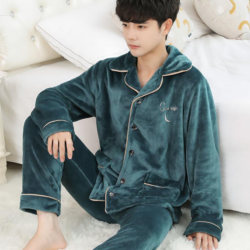 Pajamas Men's Winter Coral Velvet Thickened Plus Velvet Warm Spring, Autumn and Winter Men's Flannel Home Service Suit