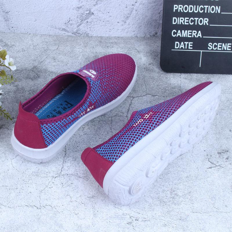 Women's Spring and Summer Breathable Hollow Mesh Shoes Middle-aged and Elderly Mothers Comfortable Non-slip One-step Shallow Shoes