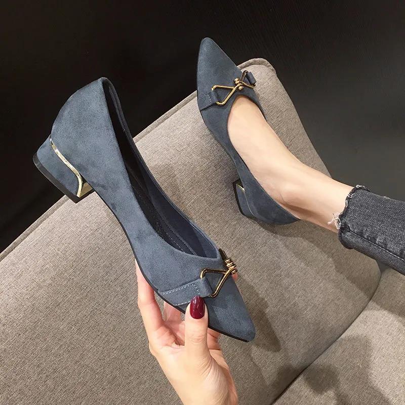 Summer Thick-heeled Pointed-toe Single Shoes Versatile Gentle Mid-heel Fairy Summer Ladies High-heeled Shoes