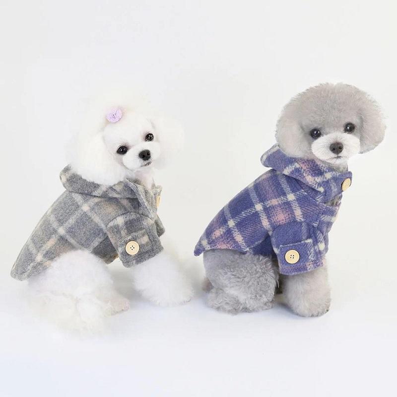 Dog Clothes Autumn and Winter Plaid Cotton Coat Windbreaker Teddy Bichon Small Dog Pet Warm Thick Clothing Hooded Coat Rompers Pet Supplies