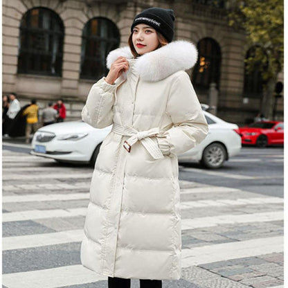 Down Jacket Winter Ladies Fashion Korean Big Fur Collar Thick Warm Hooded Mid-length Plus Size Cotton Jacket