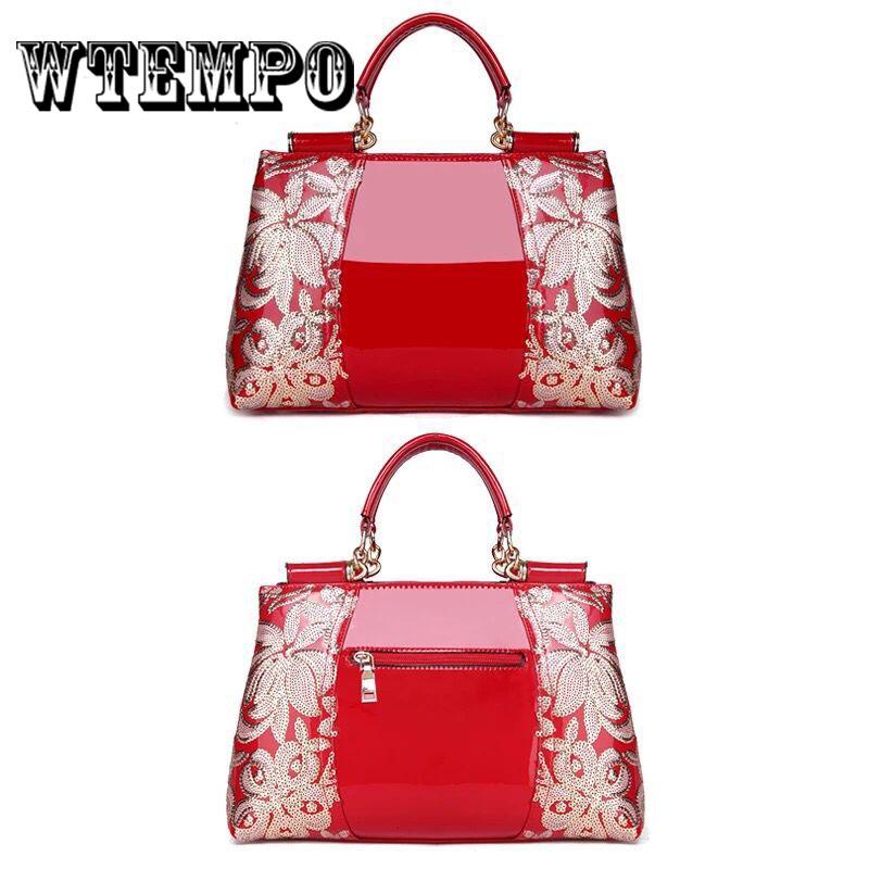 Handbags Women Patent Leather Handbags Embroidery Vintage Party Banquet Bag