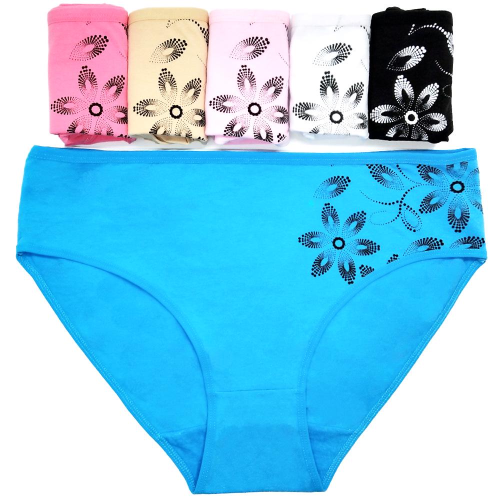 6pcs/lot Woman Underwear Cotton Mid-Rise Floral Print Ladies Mothers Briefs Panties Lingerie Plus