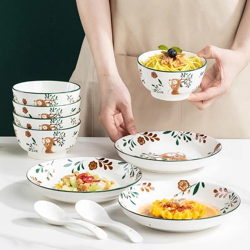 Tableware Bowl Set Ceramic Bowls and Plates Household Bowls and Chopsticks Plates Dish Plates and Noodle Bowl Combinations