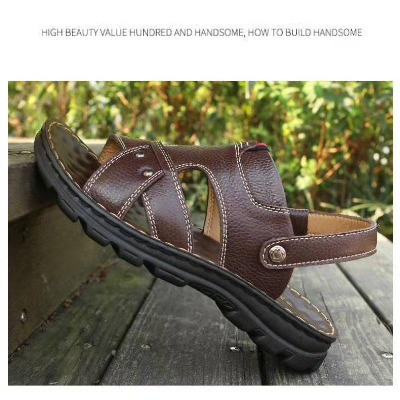 Spring Summer Men's Sandals Soft Leather Sandals Leather Beach Shoes Casual Men's Shoes Thick-soled Slippers