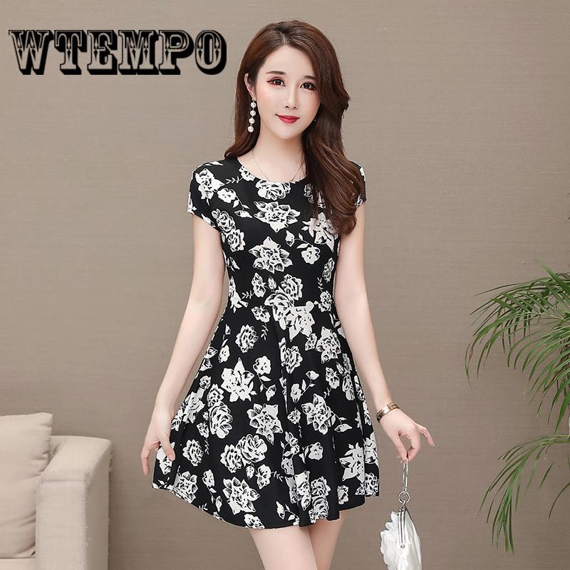 Summer Korean Chiffon Women Dress Elegant Ladies Vintage Short  Dress Boho Floral